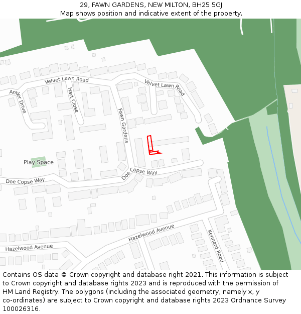 29, FAWN GARDENS, NEW MILTON, BH25 5GJ: Location map and indicative extent of plot