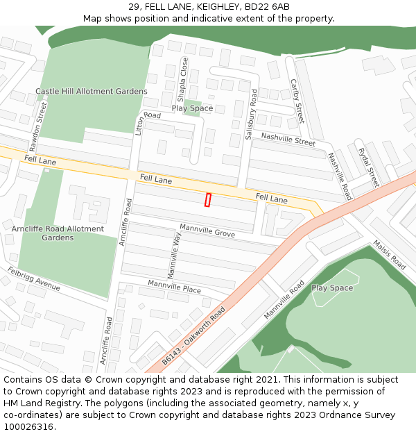 29, FELL LANE, KEIGHLEY, BD22 6AB: Location map and indicative extent of plot