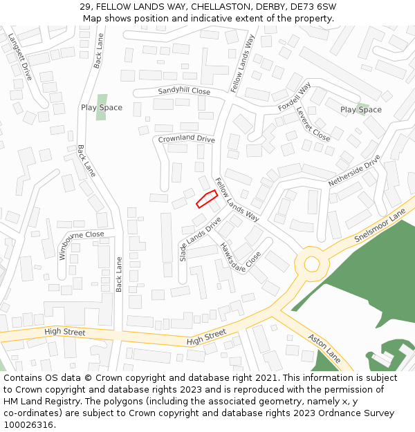 29, FELLOW LANDS WAY, CHELLASTON, DERBY, DE73 6SW: Location map and indicative extent of plot