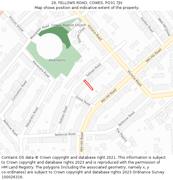 29, FELLOWS ROAD, COWES, PO31 7JN: Location map and indicative extent of plot