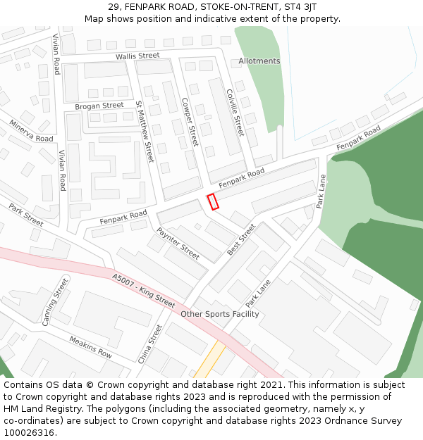 29, FENPARK ROAD, STOKE-ON-TRENT, ST4 3JT: Location map and indicative extent of plot