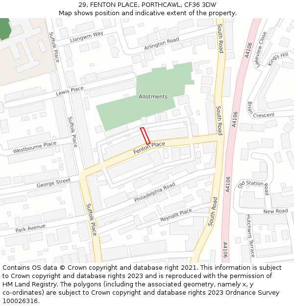 29, FENTON PLACE, PORTHCAWL, CF36 3DW: Location map and indicative extent of plot