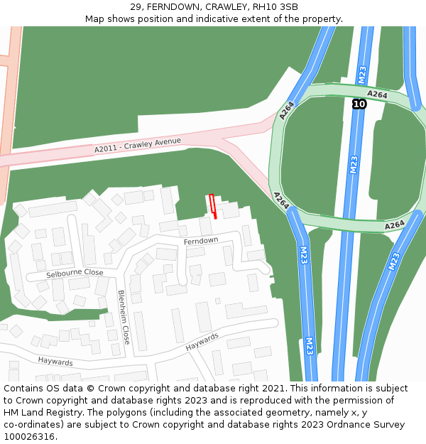 29, FERNDOWN, CRAWLEY, RH10 3SB: Location map and indicative extent of plot