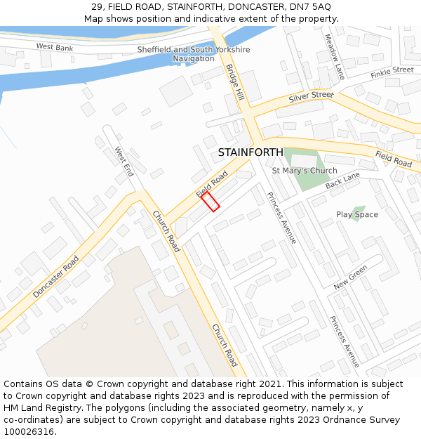 29, FIELD ROAD, STAINFORTH, DONCASTER, DN7 5AQ: Location map and indicative extent of plot
