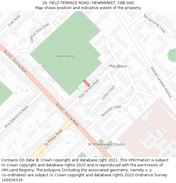 29, FIELD TERRACE ROAD, NEWMARKET, CB8 0AD: Location map and indicative extent of plot