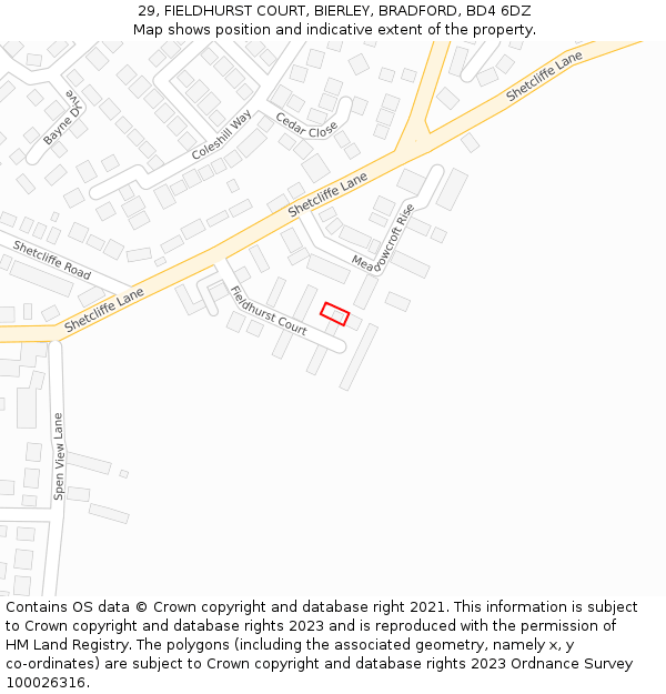 29, FIELDHURST COURT, BIERLEY, BRADFORD, BD4 6DZ: Location map and indicative extent of plot