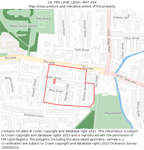29, FIRS LANE, LEIGH, WN7 4SA: Location map and indicative extent of plot
