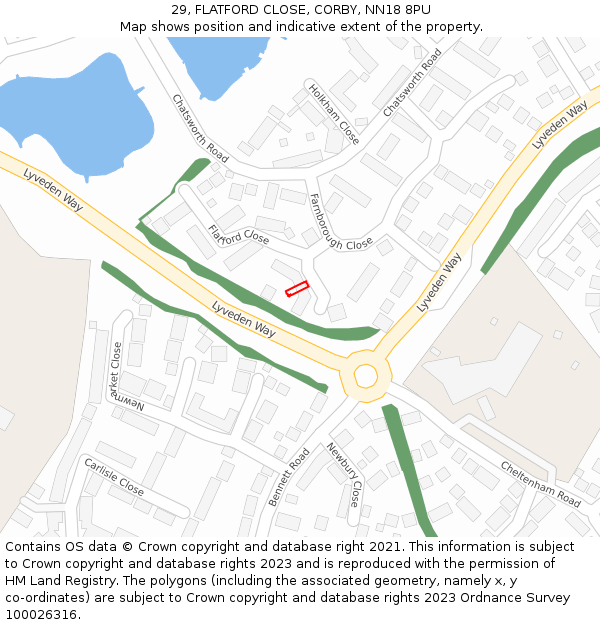 29, FLATFORD CLOSE, CORBY, NN18 8PU: Location map and indicative extent of plot