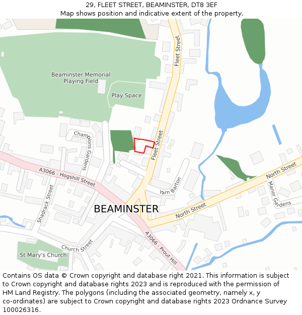 29, FLEET STREET, BEAMINSTER, DT8 3EF: Location map and indicative extent of plot