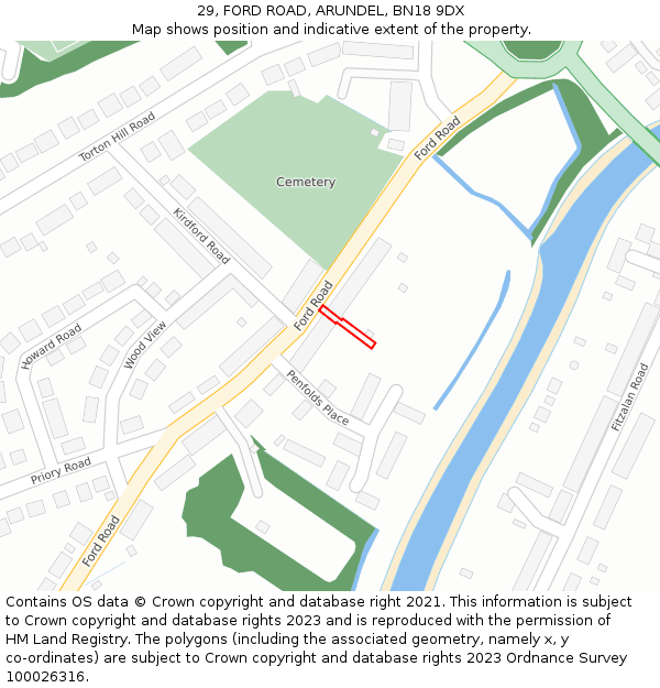 29, FORD ROAD, ARUNDEL, BN18 9DX: Location map and indicative extent of plot