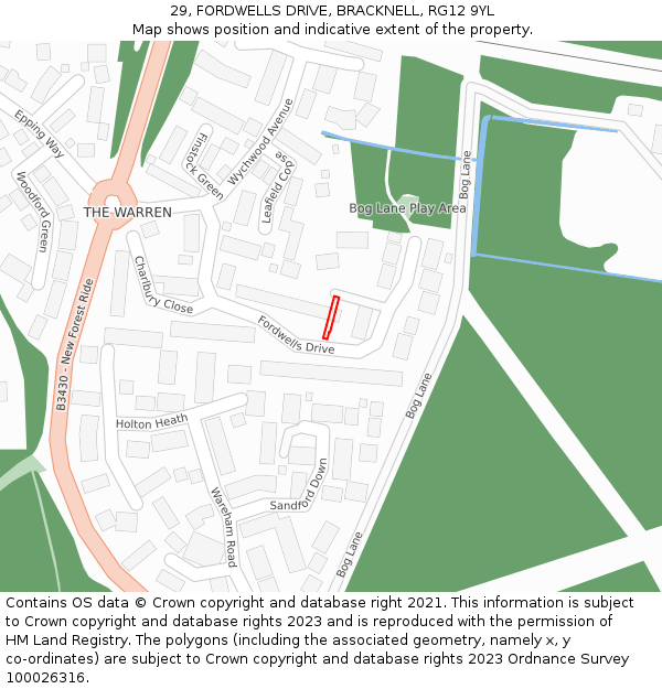 29, FORDWELLS DRIVE, BRACKNELL, RG12 9YL: Location map and indicative extent of plot