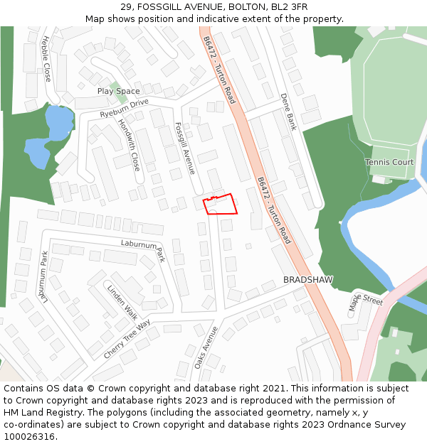 29, FOSSGILL AVENUE, BOLTON, BL2 3FR: Location map and indicative extent of plot