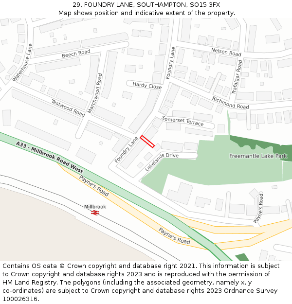 29, FOUNDRY LANE, SOUTHAMPTON, SO15 3FX: Location map and indicative extent of plot