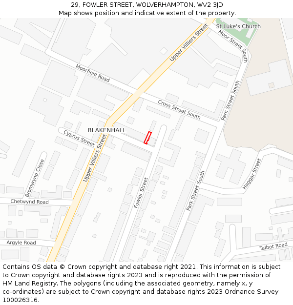 29, FOWLER STREET, WOLVERHAMPTON, WV2 3JD: Location map and indicative extent of plot