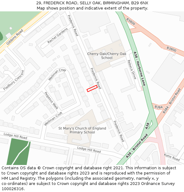 29, FREDERICK ROAD, SELLY OAK, BIRMINGHAM, B29 6NX: Location map and indicative extent of plot