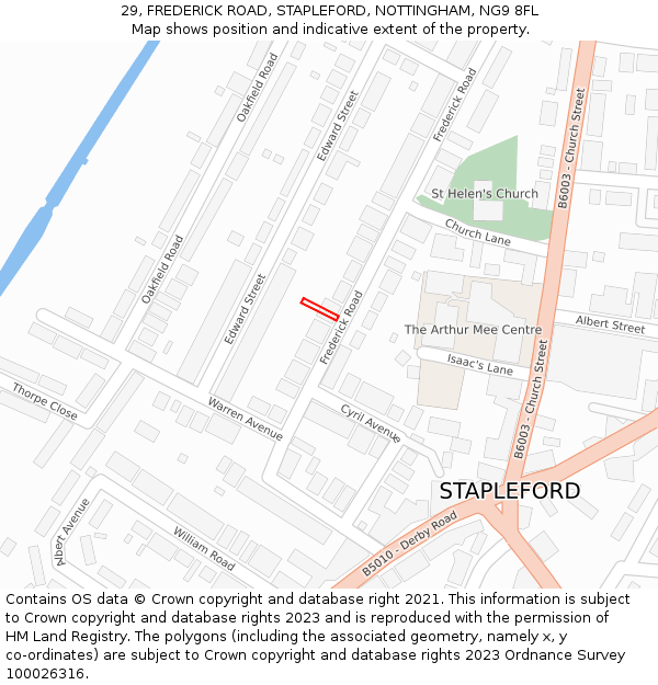 29, FREDERICK ROAD, STAPLEFORD, NOTTINGHAM, NG9 8FL: Location map and indicative extent of plot