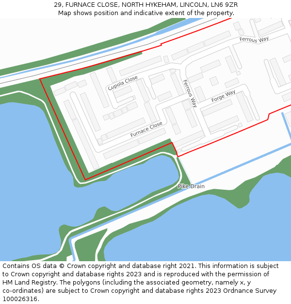 29, FURNACE CLOSE, NORTH HYKEHAM, LINCOLN, LN6 9ZR: Location map and indicative extent of plot