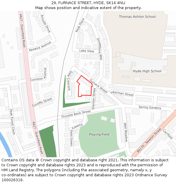29, FURNACE STREET, HYDE, SK14 4NU: Location map and indicative extent of plot