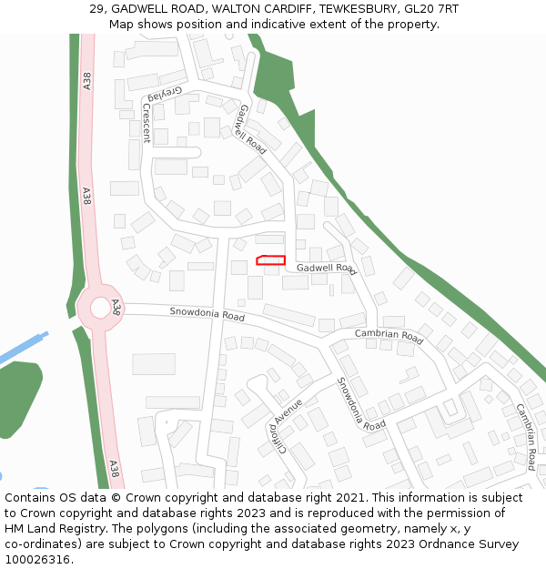 29, GADWELL ROAD, WALTON CARDIFF, TEWKESBURY, GL20 7RT: Location map and indicative extent of plot