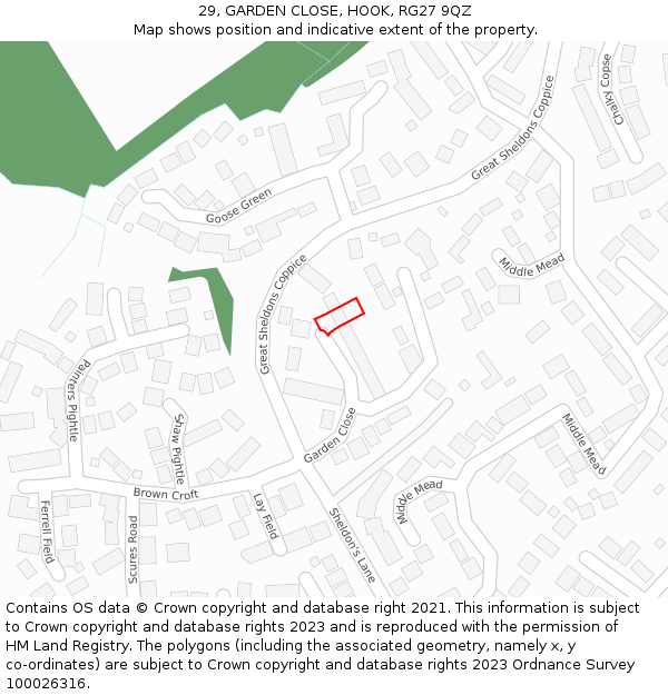 29, GARDEN CLOSE, HOOK, RG27 9QZ: Location map and indicative extent of plot
