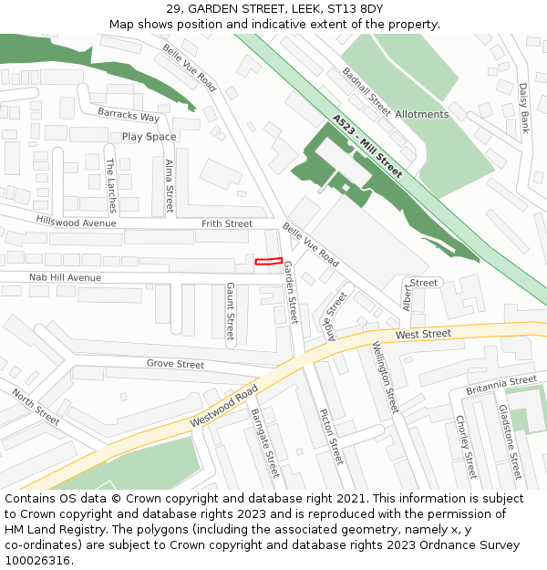 29, GARDEN STREET, LEEK, ST13 8DY: Location map and indicative extent of plot