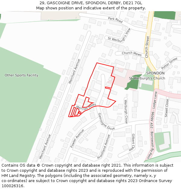 29, GASCOIGNE DRIVE, SPONDON, DERBY, DE21 7GL: Location map and indicative extent of plot