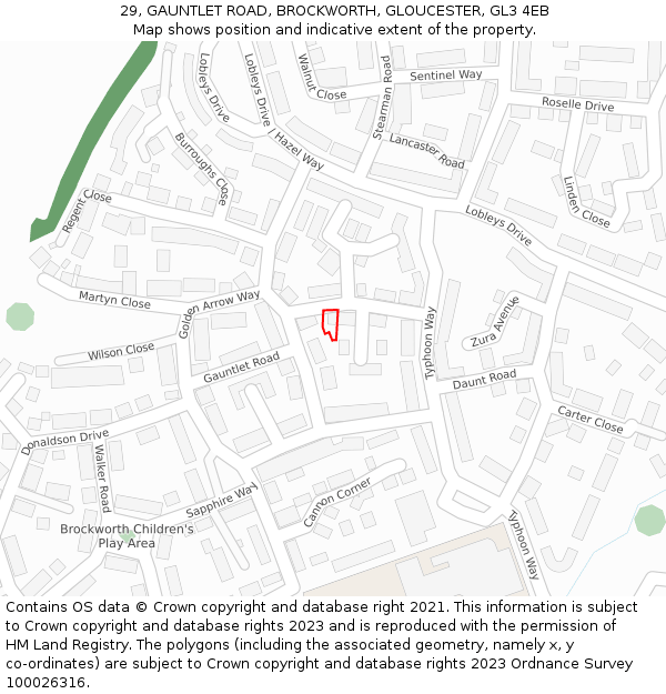 29, GAUNTLET ROAD, BROCKWORTH, GLOUCESTER, GL3 4EB: Location map and indicative extent of plot