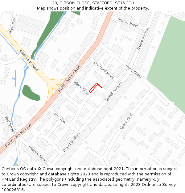 29, GIBSON CLOSE, STAFFORD, ST16 3FU: Location map and indicative extent of plot