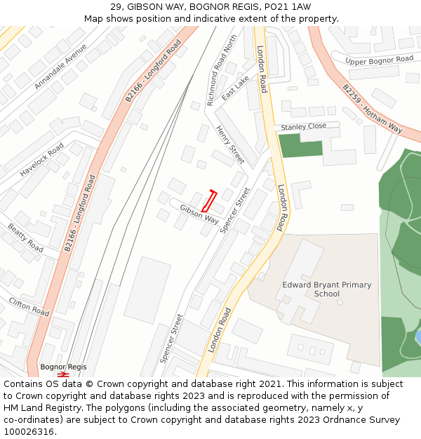 29, GIBSON WAY, BOGNOR REGIS, PO21 1AW: Location map and indicative extent of plot