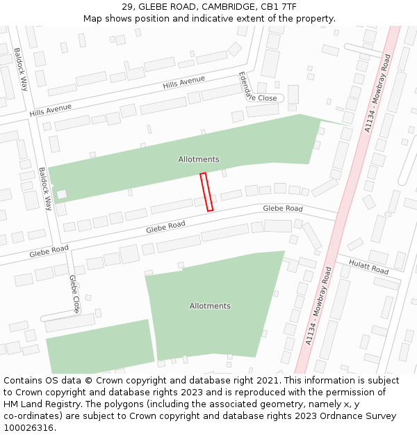 29, GLEBE ROAD, CAMBRIDGE, CB1 7TF: Location map and indicative extent of plot