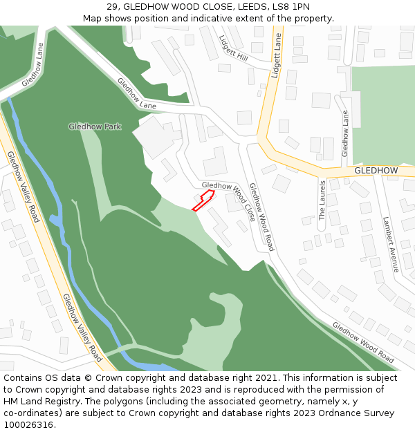 29, GLEDHOW WOOD CLOSE, LEEDS, LS8 1PN: Location map and indicative extent of plot