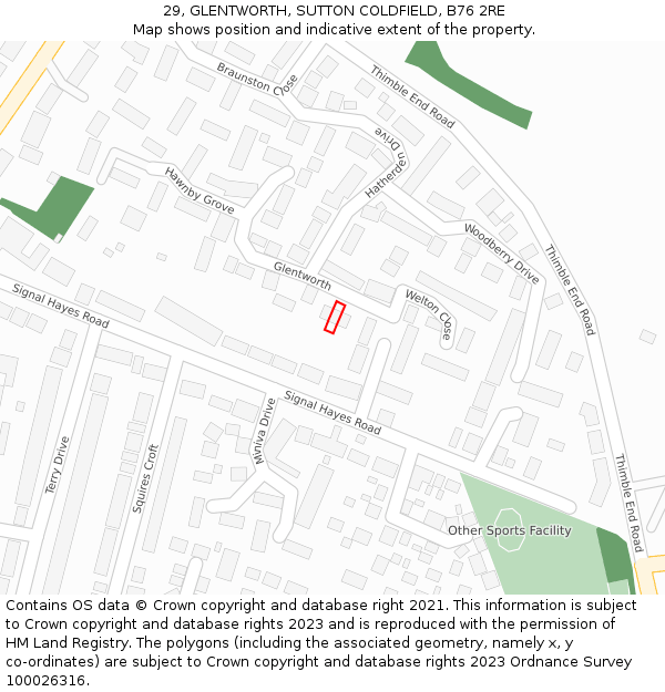29, GLENTWORTH, SUTTON COLDFIELD, B76 2RE: Location map and indicative extent of plot