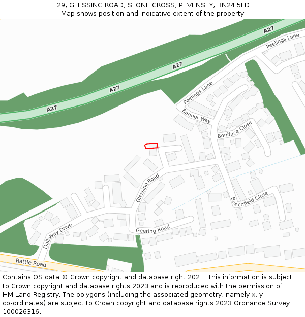 29, GLESSING ROAD, STONE CROSS, PEVENSEY, BN24 5FD: Location map and indicative extent of plot