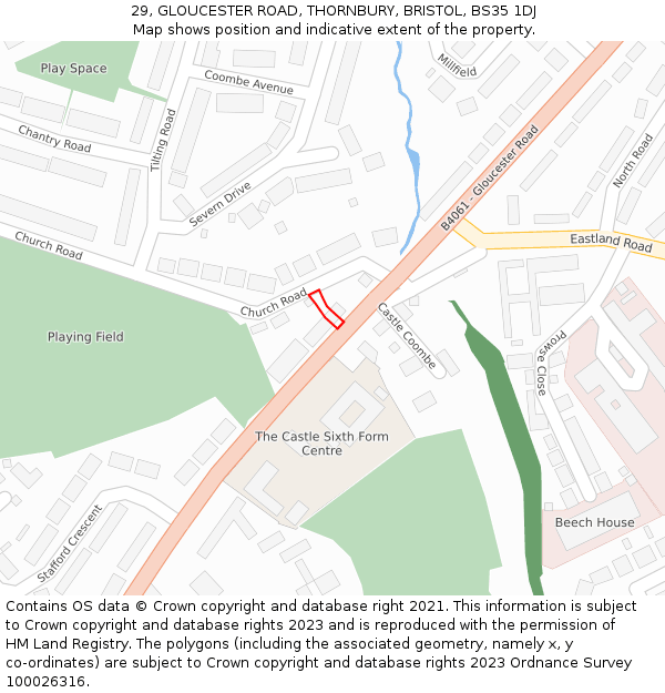 29, GLOUCESTER ROAD, THORNBURY, BRISTOL, BS35 1DJ: Location map and indicative extent of plot
