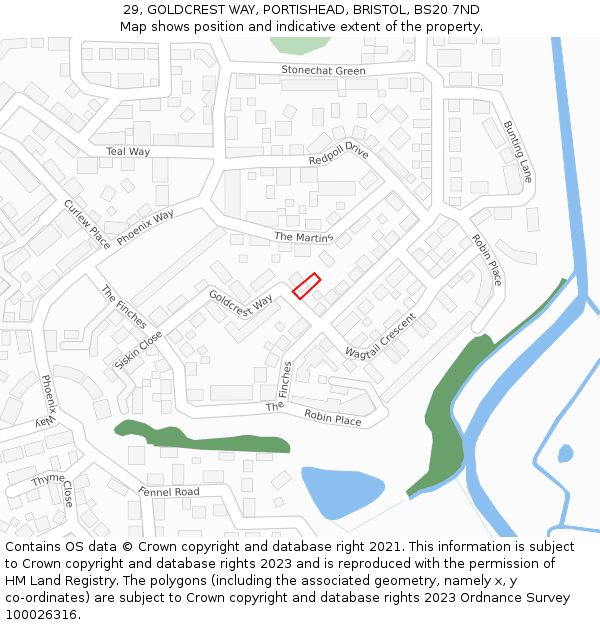 29, GOLDCREST WAY, PORTISHEAD, BRISTOL, BS20 7ND: Location map and indicative extent of plot