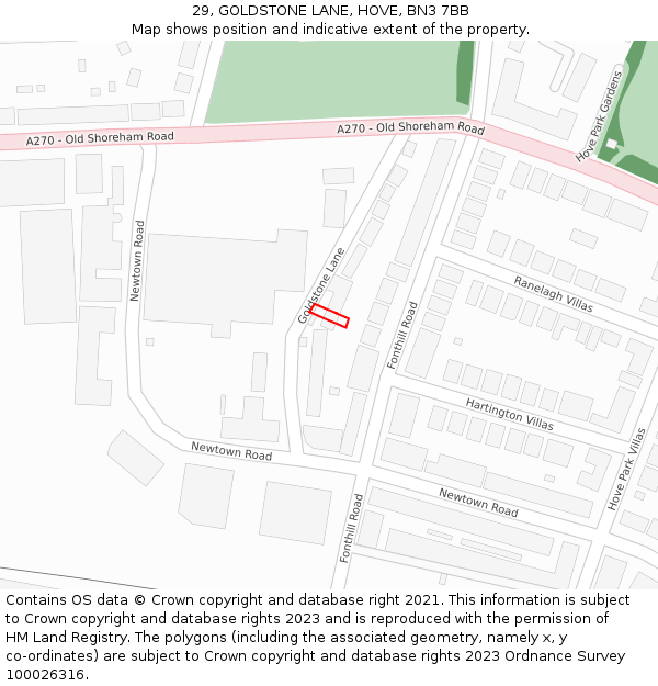 29, GOLDSTONE LANE, HOVE, BN3 7BB: Location map and indicative extent of plot