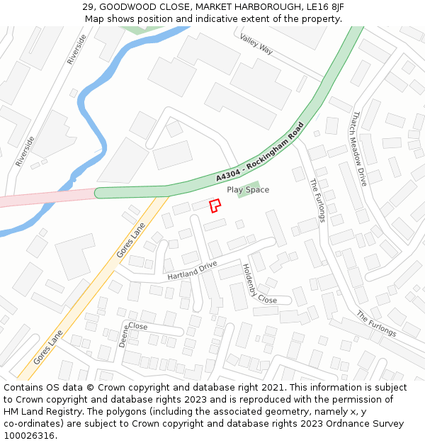 29, GOODWOOD CLOSE, MARKET HARBOROUGH, LE16 8JF: Location map and indicative extent of plot