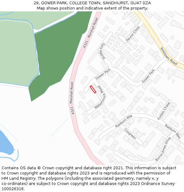 29, GOWER PARK, COLLEGE TOWN, SANDHURST, GU47 0ZA: Location map and indicative extent of plot