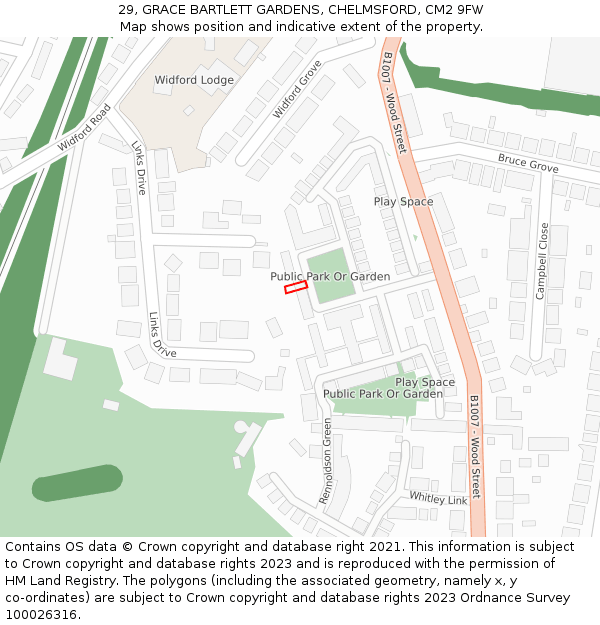 29, GRACE BARTLETT GARDENS, CHELMSFORD, CM2 9FW: Location map and indicative extent of plot