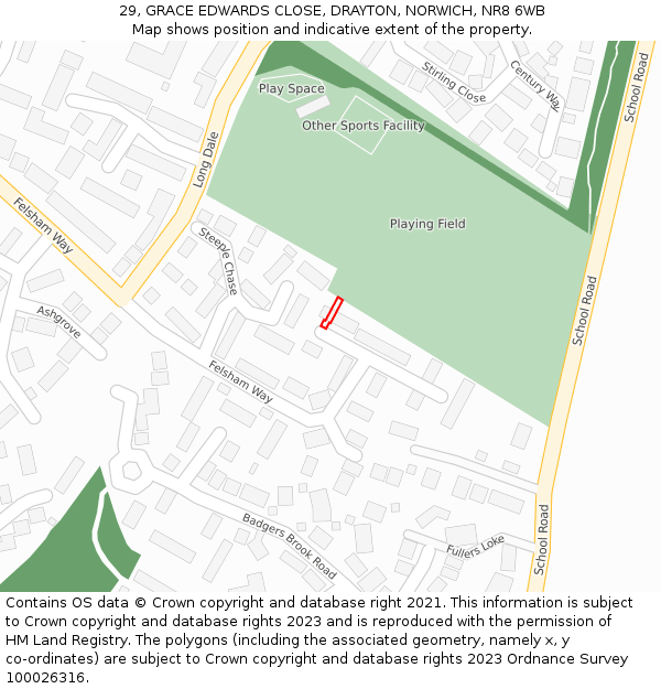 29, GRACE EDWARDS CLOSE, DRAYTON, NORWICH, NR8 6WB: Location map and indicative extent of plot