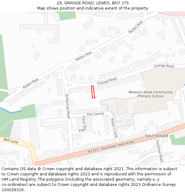 29, GRANGE ROAD, LEWES, BN7 1TS: Location map and indicative extent of plot