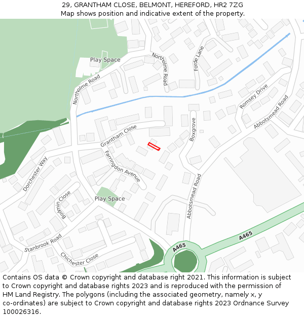 29, GRANTHAM CLOSE, BELMONT, HEREFORD, HR2 7ZG: Location map and indicative extent of plot