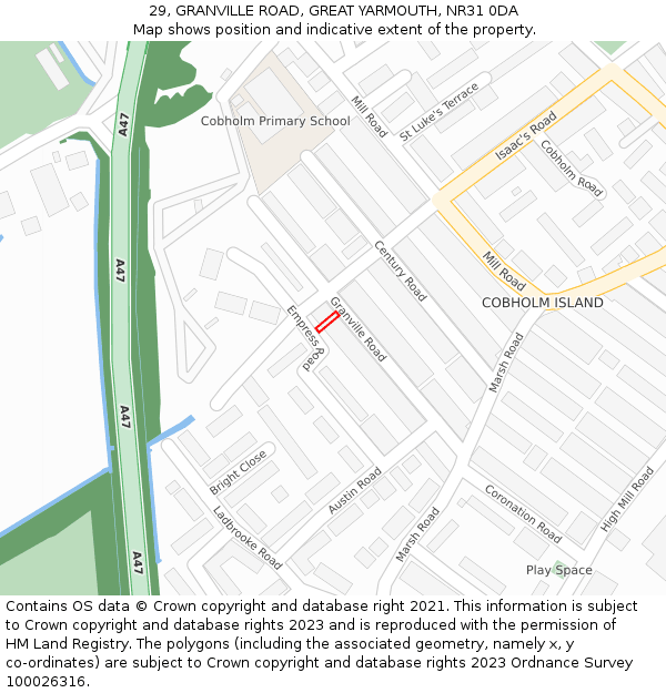 29, GRANVILLE ROAD, GREAT YARMOUTH, NR31 0DA: Location map and indicative extent of plot