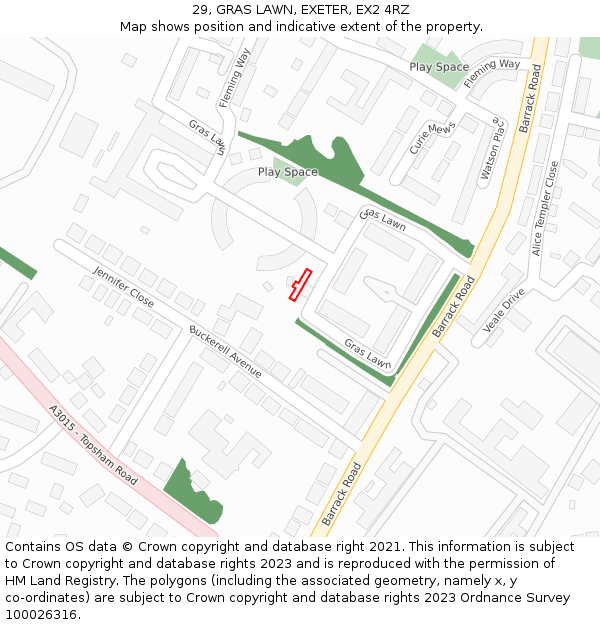 29, GRAS LAWN, EXETER, EX2 4RZ: Location map and indicative extent of plot