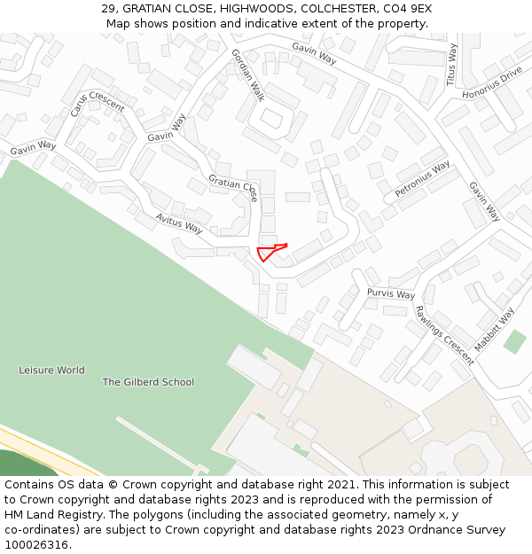 29, GRATIAN CLOSE, HIGHWOODS, COLCHESTER, CO4 9EX: Location map and indicative extent of plot
