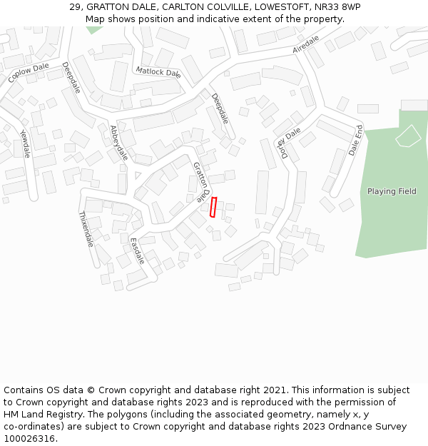 29, GRATTON DALE, CARLTON COLVILLE, LOWESTOFT, NR33 8WP: Location map and indicative extent of plot