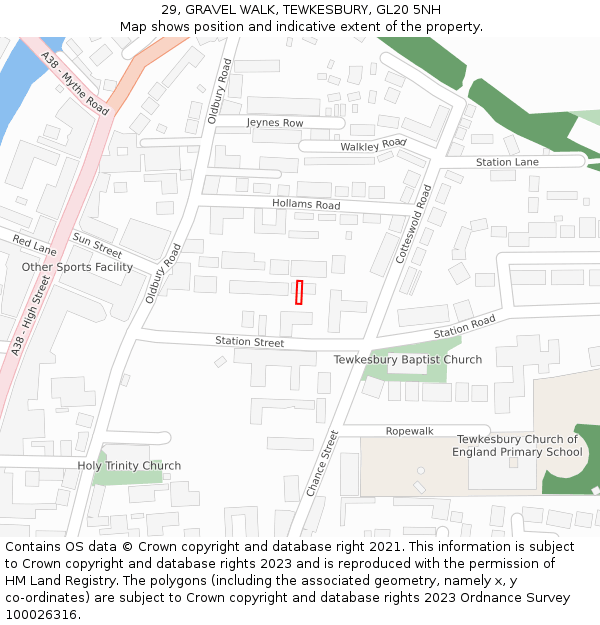 29, GRAVEL WALK, TEWKESBURY, GL20 5NH: Location map and indicative extent of plot