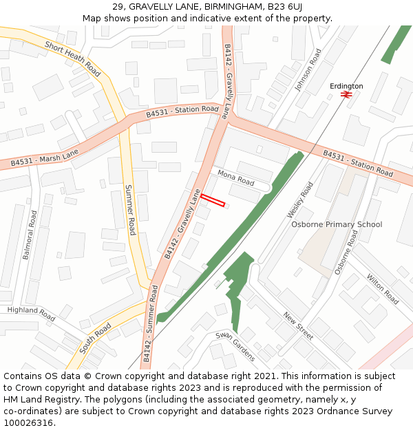 29, GRAVELLY LANE, BIRMINGHAM, B23 6UJ: Location map and indicative extent of plot