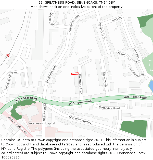 29, GREATNESS ROAD, SEVENOAKS, TN14 5BY: Location map and indicative extent of plot