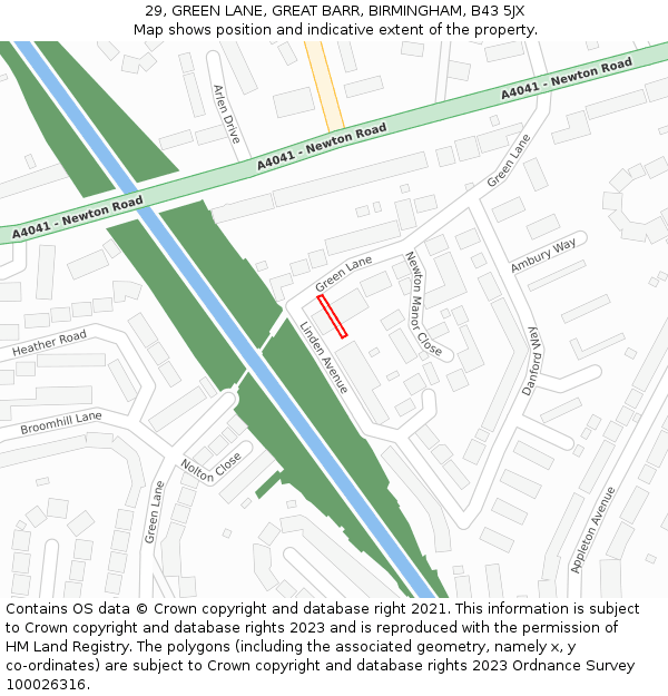 29, GREEN LANE, GREAT BARR, BIRMINGHAM, B43 5JX: Location map and indicative extent of plot